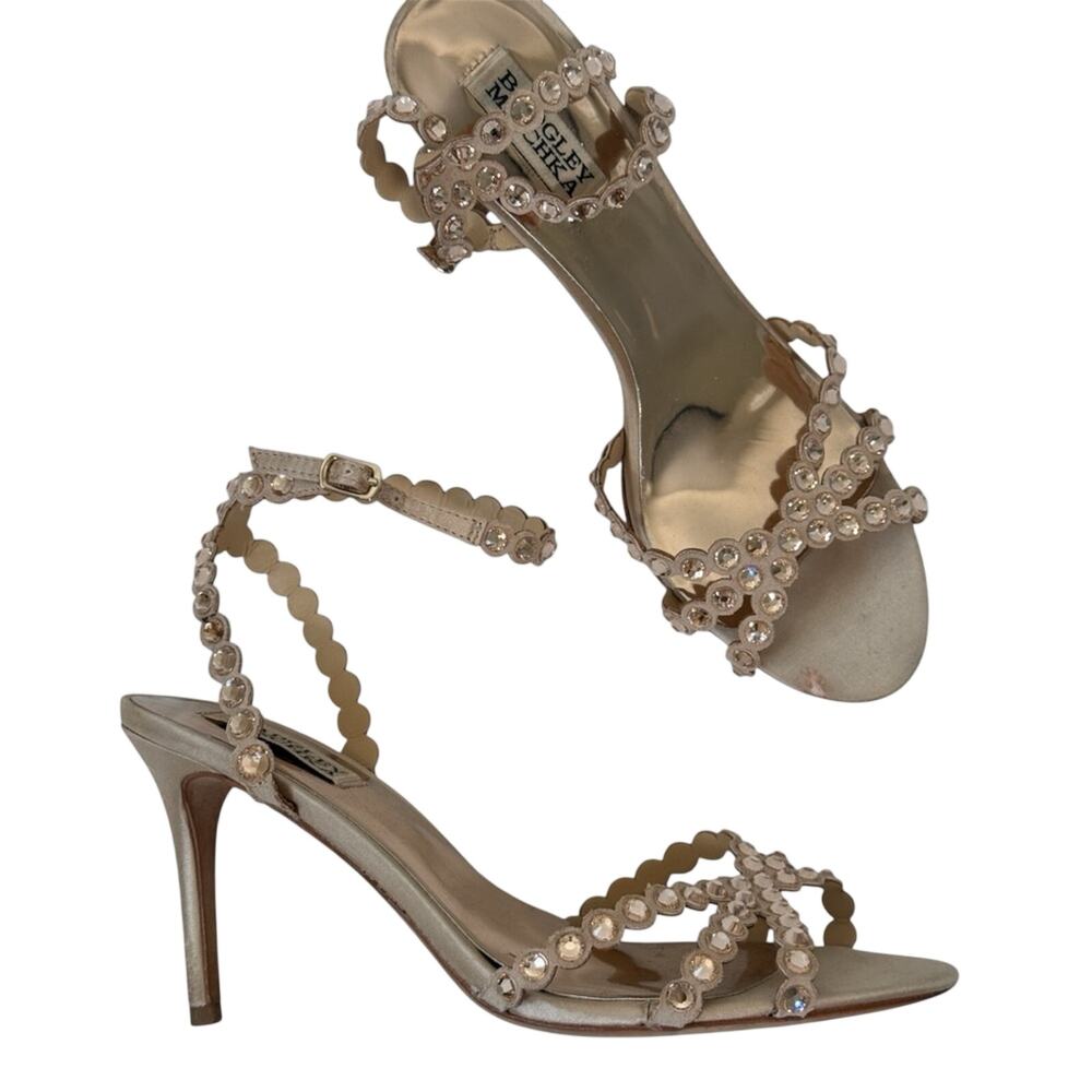 Badgley Mischka Rose Gold Rhinestone Strappy Heels Womens 6 Formal Prom Wedding